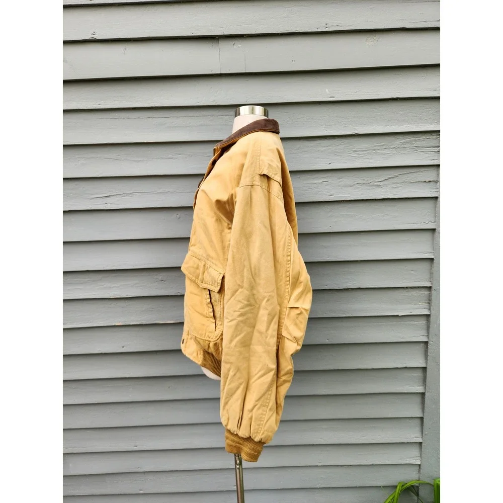 Vintage Gant The Aviator Jacket Mustard Tan Leather Collar Bomber XL Portugal‎